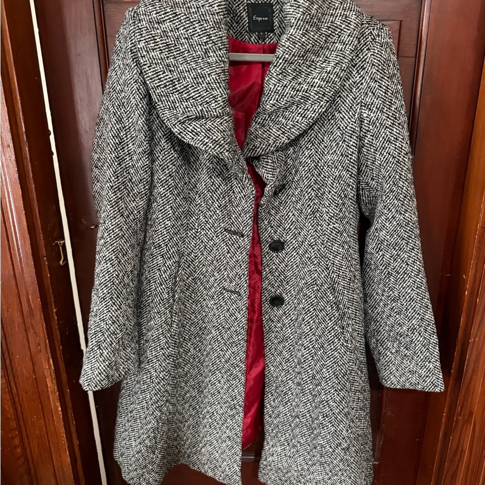 Express Black and White Pea Coat